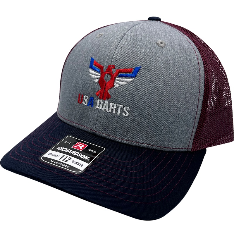 USA Darts Richardson 112 Snapback Trucker Hat – Navy, Burgundy, Gray