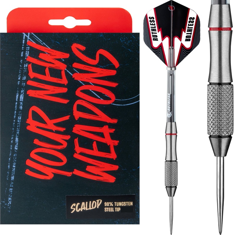 *Ruthless Scallop Darts – Steel Tip – Front Knurl – Black & Red – 27g 27g
