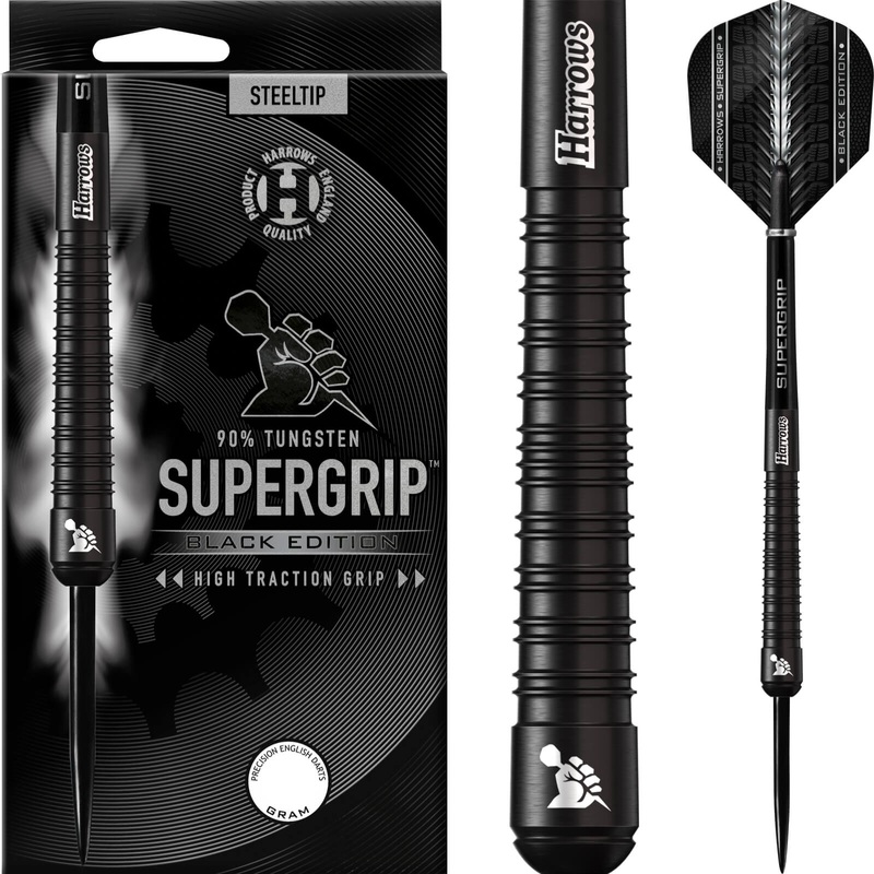 Harrows – Supergrip Black Edition Darts – Steel Tip – 90% Tungsten – 21g 22g 23g 24g 25g 26g 28g 30g 21 grams