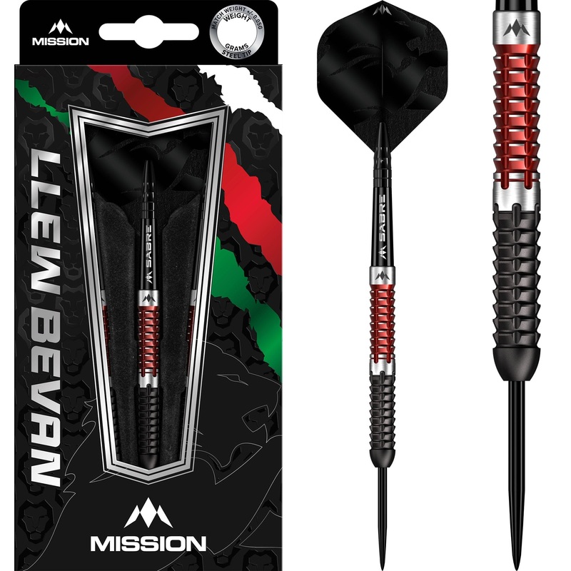 Mission Llew Bevan Darts – Steel Tip – 90% Tungsten – Black & Red Electro 21g