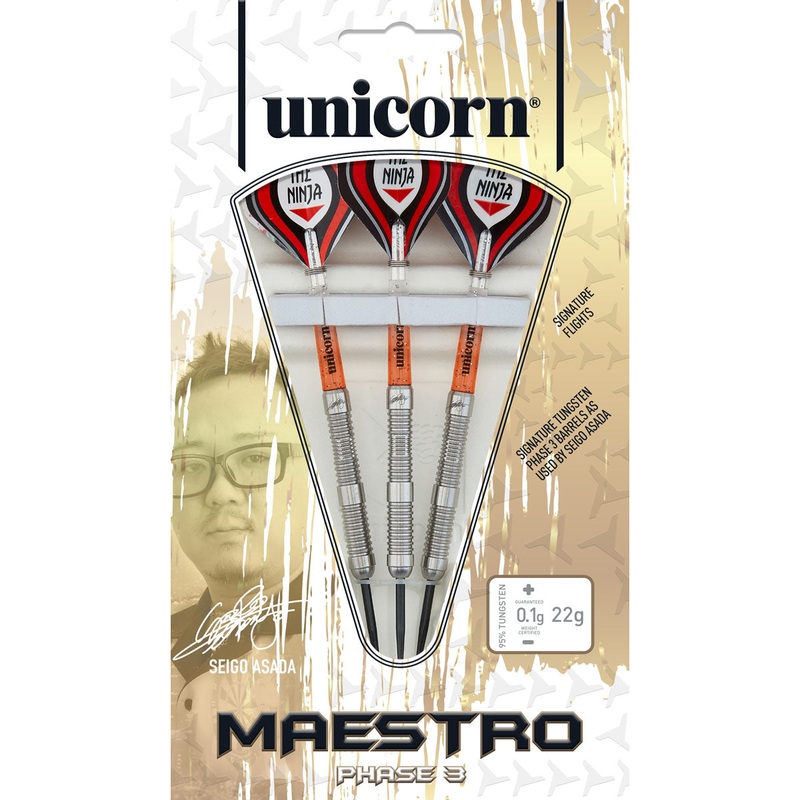 Seigo Asada Phase 3 Maestro Natural 95% Tungsten Steel Tip Darts by Unicorn 22 Gram