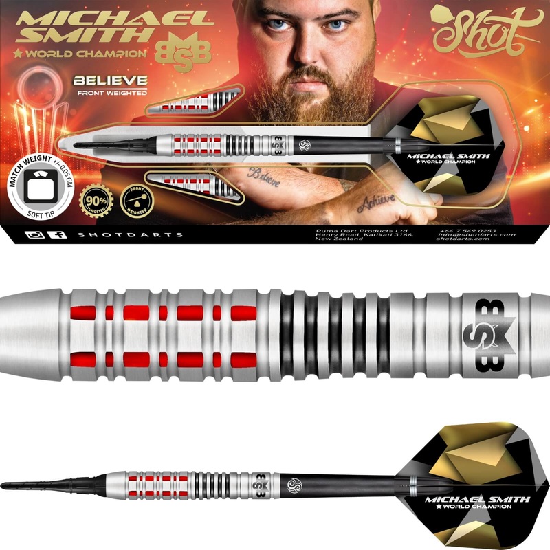 Shot – Michael Smith Believe Darts – Soft Tip – 90% Tungsten – 18g 20g 18 grams