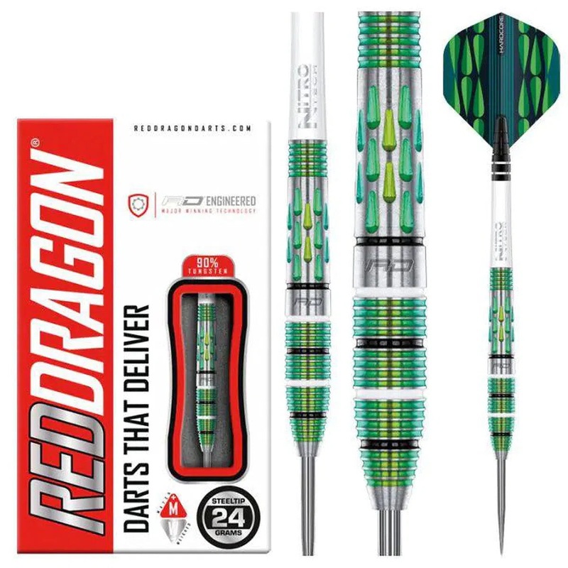 Red Dragon Artura Screamin’ Green 90% Tungsten Steel Tip Darts 24 GRAM