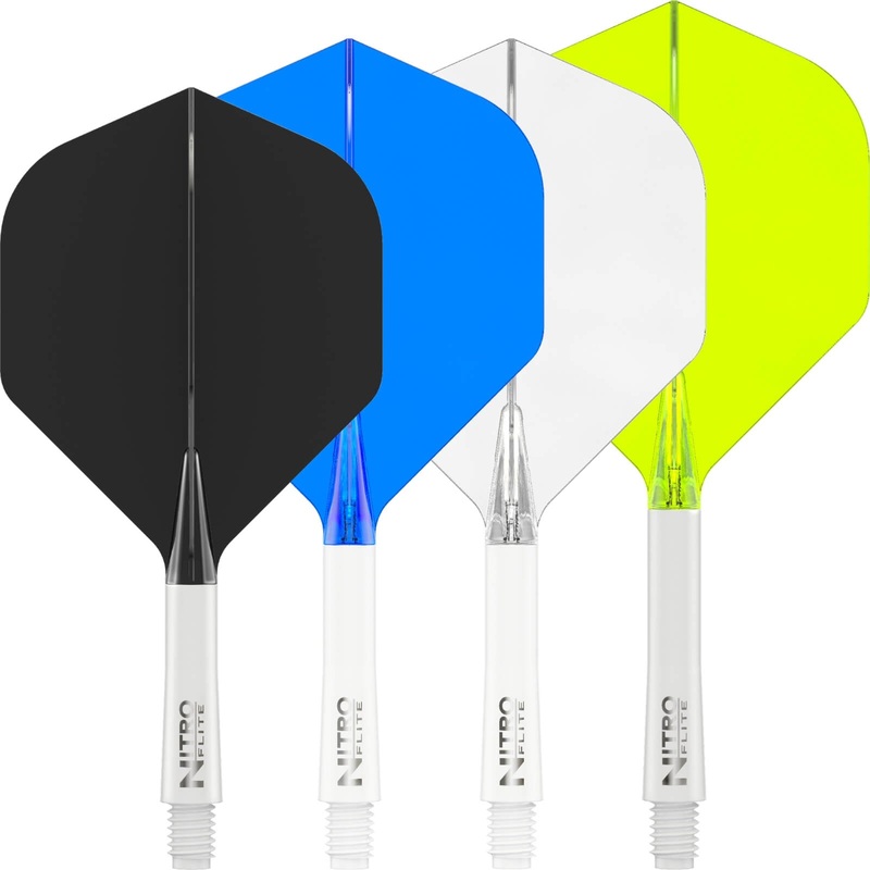 Red Dragon – Nitro Flite White – Big Wing Dart Flights – Integrated Flight & Shaft System Short (22mm) Black