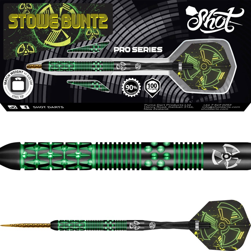 Shot – Stowe Buntz 2.0 Black Ti Darts – Steel Tip – 90% Tungsten – 23g