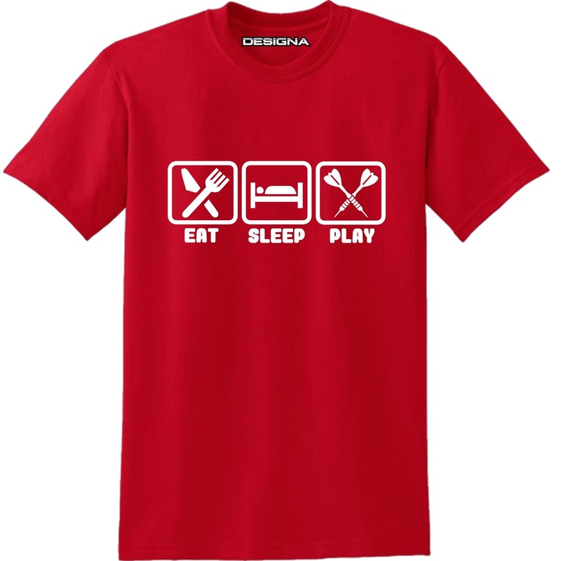 T Shirt – Humour Dart T-Shirt – Red – Eat Sleep Play Darts 2XL