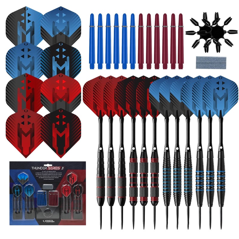 *Darts Corner – Thunder Series 3 – Steel Tip Brass – 4 Sets Darts – Blue & Red – 21g 22g 23g 24g 23g