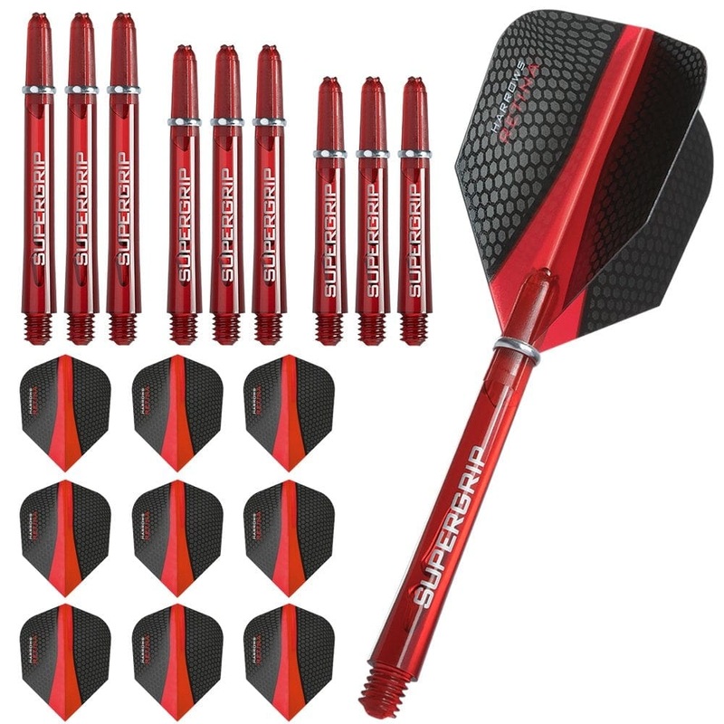 Harrows Retina Dart Flights and Shafts Combo Kit – 3 Sets – Red