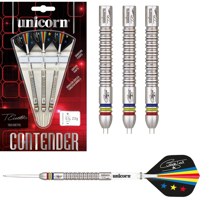 Ted Evetts Contender 90% Tungsten Steel Tip Darts by Unicorn 23 Gram