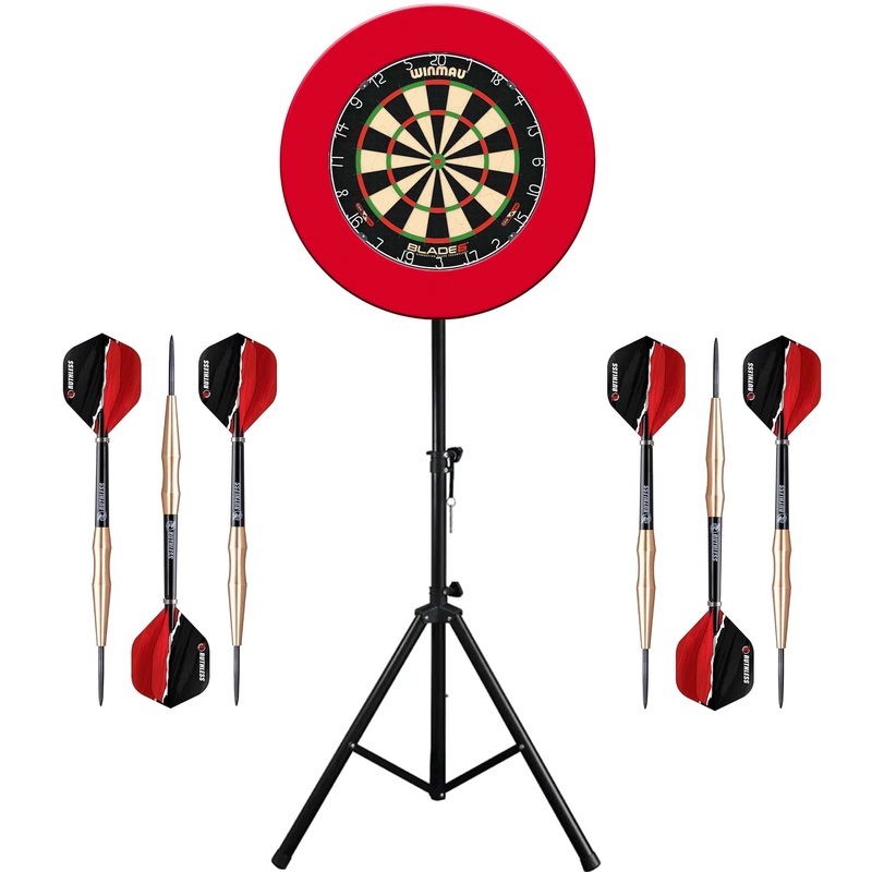 Winmau Blade 6 Dartboard & Stand Set – Dart Board, Surround, Stand & Darts – Red