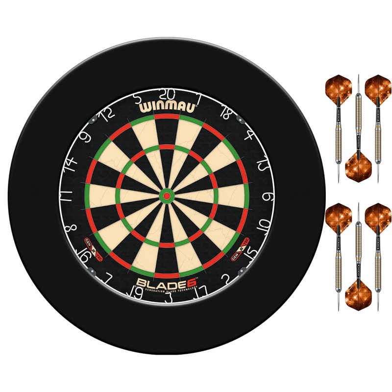 Winmau Blade 6 Dartboard with Surround & 2 Darts Sets – Professional – with Rota Lock System
