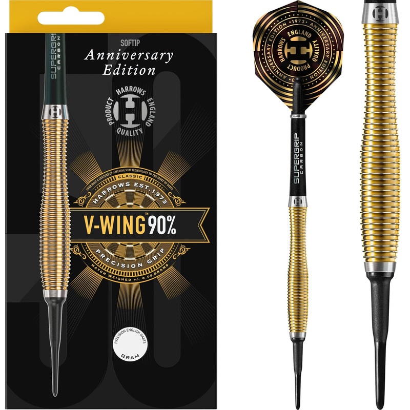Harrows V Wing Darts – Soft Tip – 90% – Anniversary Edition – Gold Titanium 18g