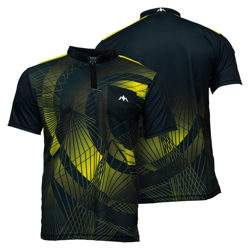 Mission Darts Orb Dart Shirt – Collarless – Lightweight – Black & Yellow Small