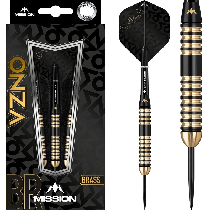 MISSION ONZA DARTS – STEEL TIP BRASS – M4 – BLACK & GOLD 24g