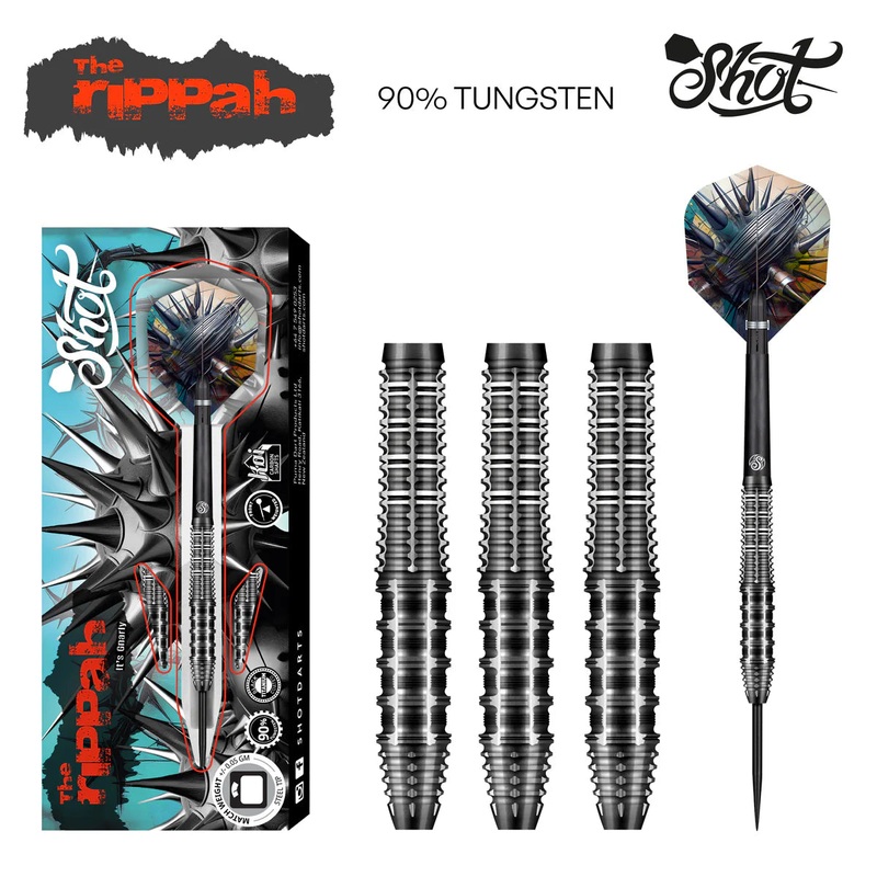 Shot Gnarly Rippah Steel Tip Dart Set-90% Tungsten Barrels-26gm