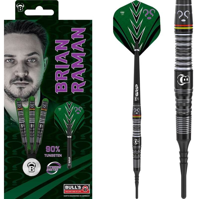 BULL’S Brian Raman Darts – Soft Tip – 90% Tungsten – Black Titanium 18g