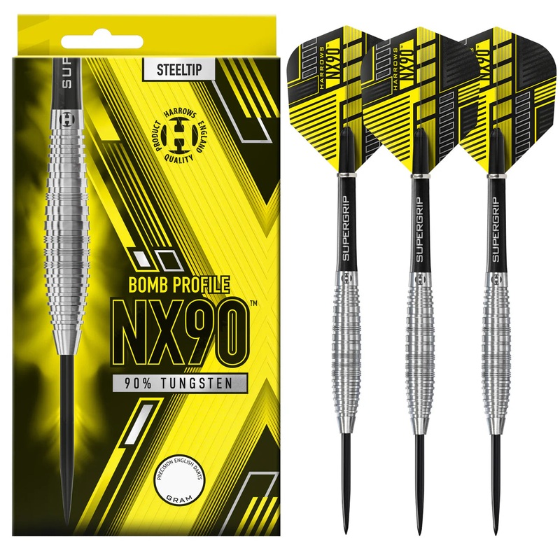 Harrows NX90 Bomb Profile – Steel Tip Darts – 90% Tungsten – 25g