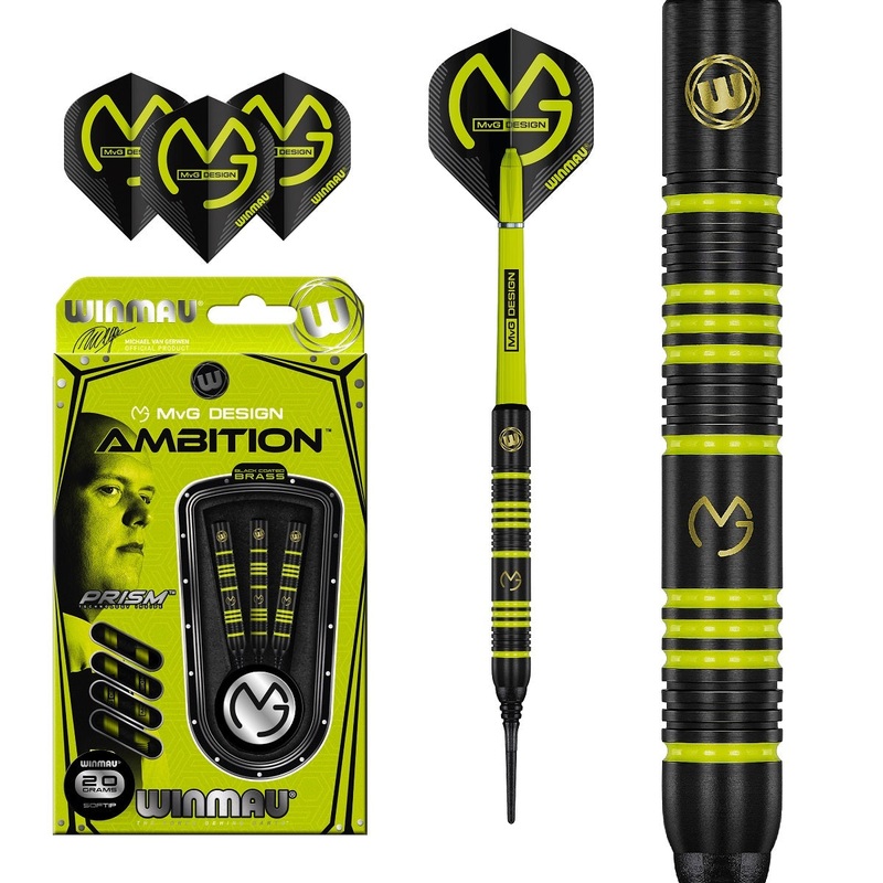 Michael Van Gerwen MVG Ambition Black Brass Soft Tip Darts by Winmau 20 Gram