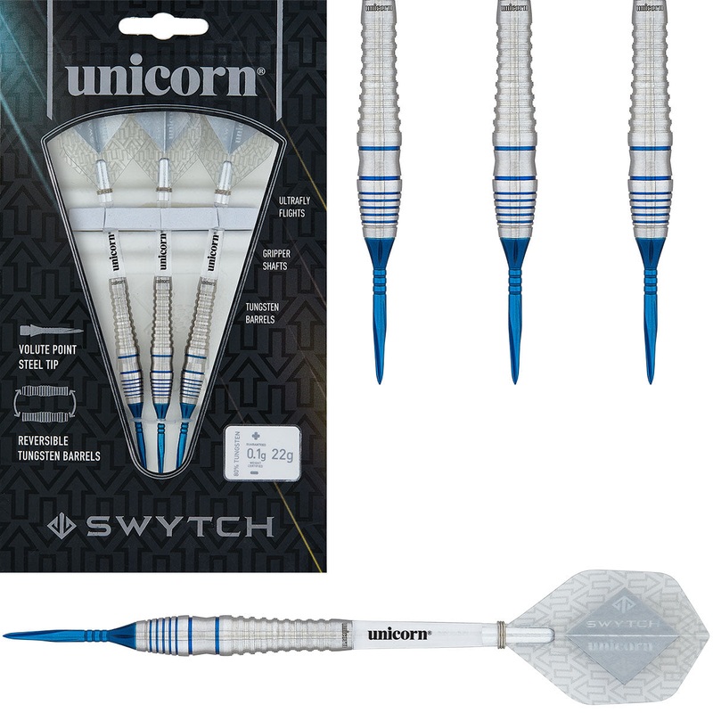 Swytch Blue 80% Tungsten Steel Tip Darts by Unicorn 22 Gram