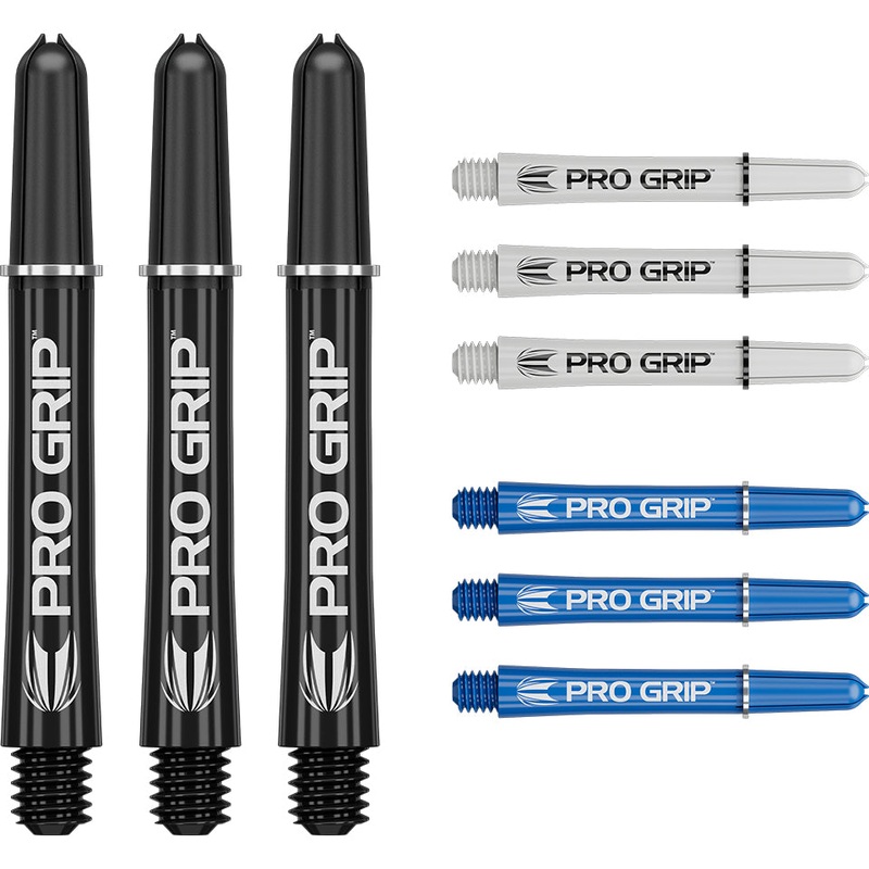 Target Pro Grip Dart Shafts – Intermediate Black/ White /Blue (3 Sets)