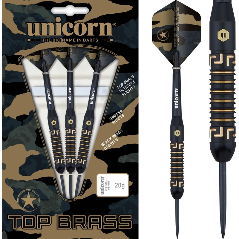 *Unicorn Top Brass Darts – Steel Tip – Style 1 – Black & Gold 20g
