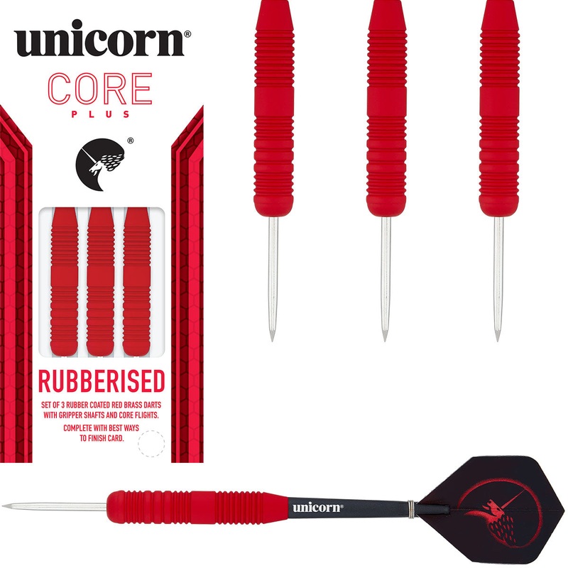 Core Plus Red Rubber Coated Brass Steel Tip Darts by Unicorn 21 Gram