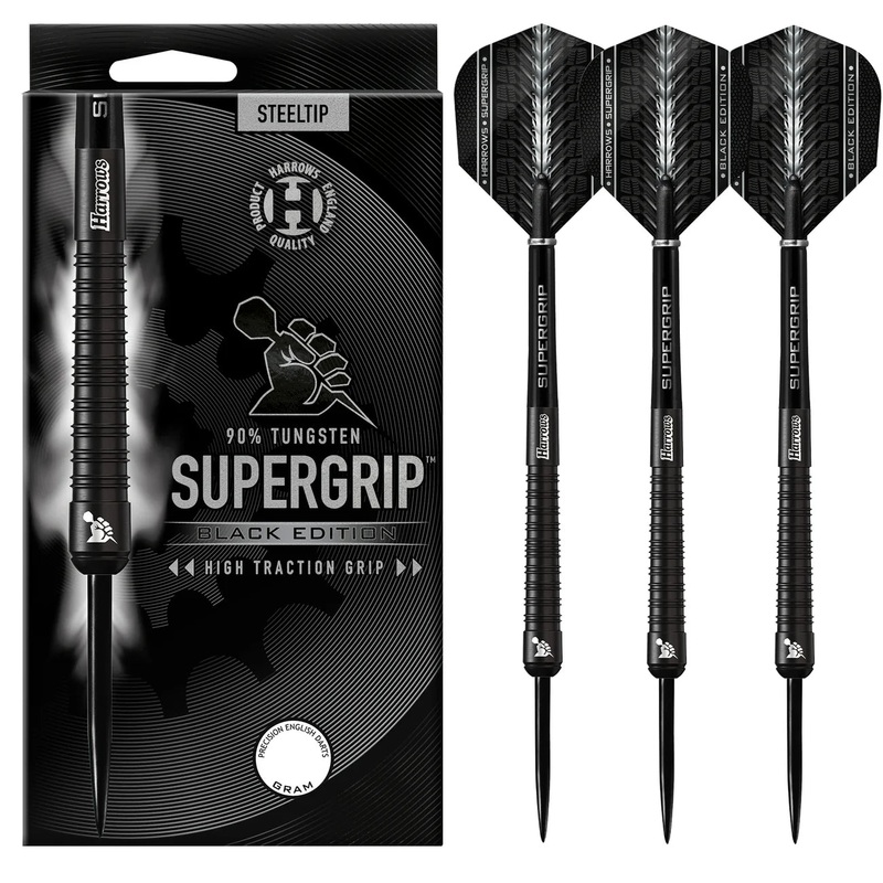 Harrows Supergrip Black Edition – Steel Tip Darts – 90% Tungsten – 23g
