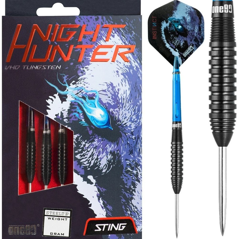 One80 Night Hunter Darts – Steel Tip – Black – Sting 22g
