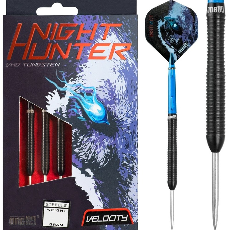 One80 Night Hunter Darts – Steel Tip – Black – Velocity 22g