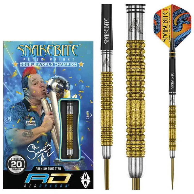 Red Dragon Peter Wright Double World Champion SE Gold Plus 85% Tungsten Steel Tip Darts 20 GRAM