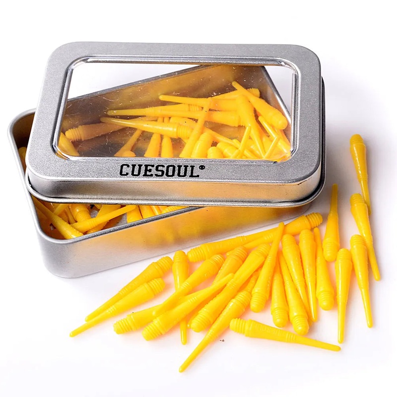CUESOUL Soft Tip Darts Points 2BA Thread Pack of 100 in Tin – Yellow