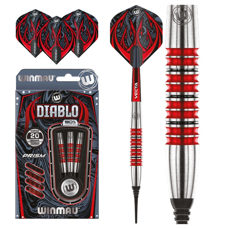 Diablo 90% Tungsten Soft Tip Darts by Winmau – Torpedo Barrel 20 Gram