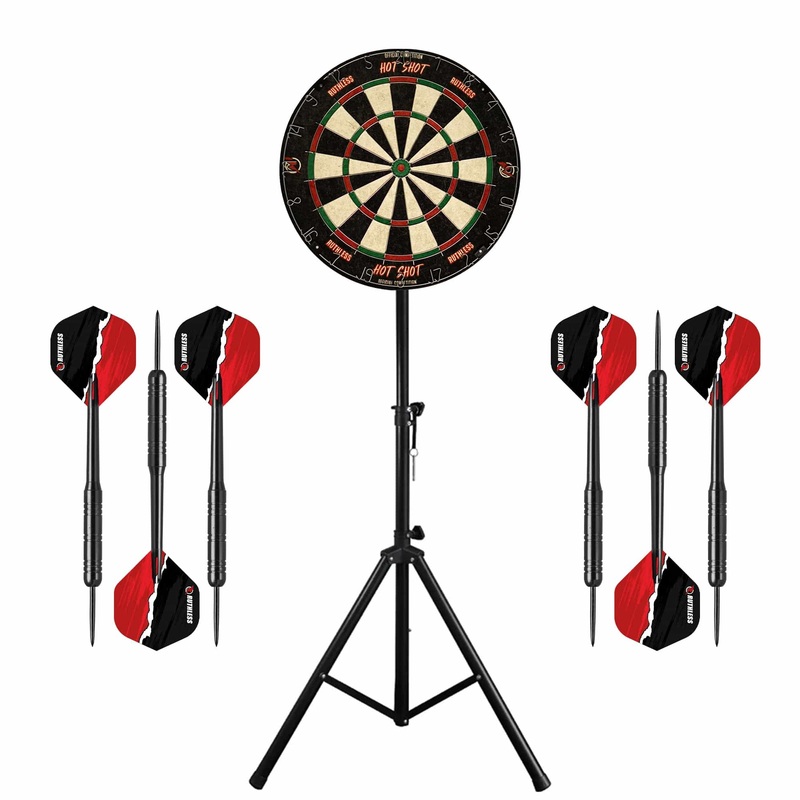 Ruthless Hotshot Dartboard & Stand Set – Dart Board, Stand & 2 sets of Brass Darts