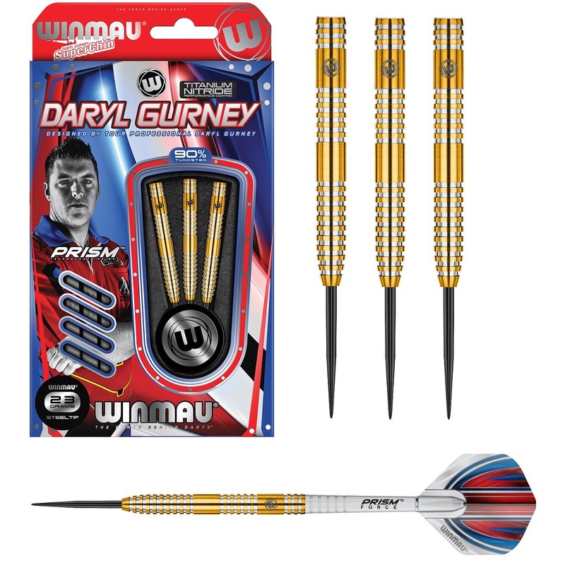 Daryl Gurney Gold / Golden 90% Tungsten Steel Tip Darts by Winmau 23 Gram