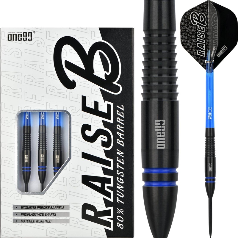 One80 – Raise B Darts – Blue – Steel Tip – 80% Tungsten – 21g 23g 21 grams