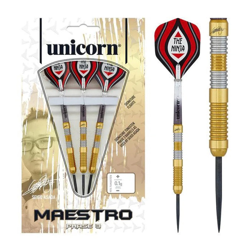 Unicorn Seigo Asada Maestro Phase 3 Gold 95% Tungsten Steel Tip Darts 22 GRAM