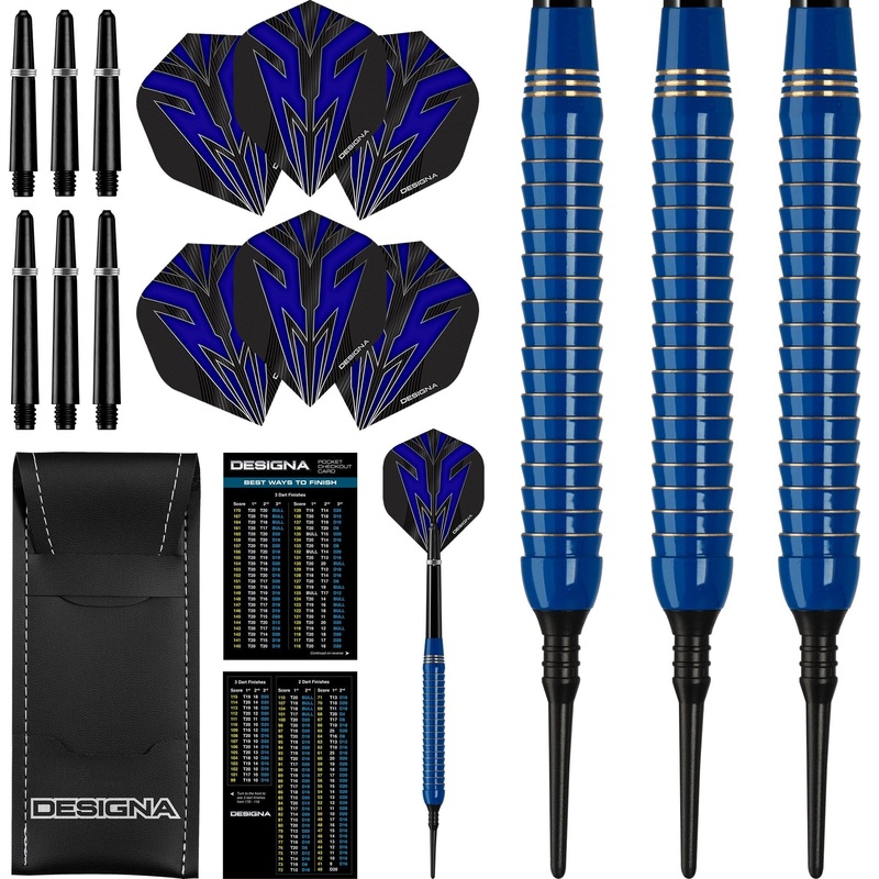 *Designa Mako Darts – Soft Tip Electro Brass – Shark Grip – Blue 20g