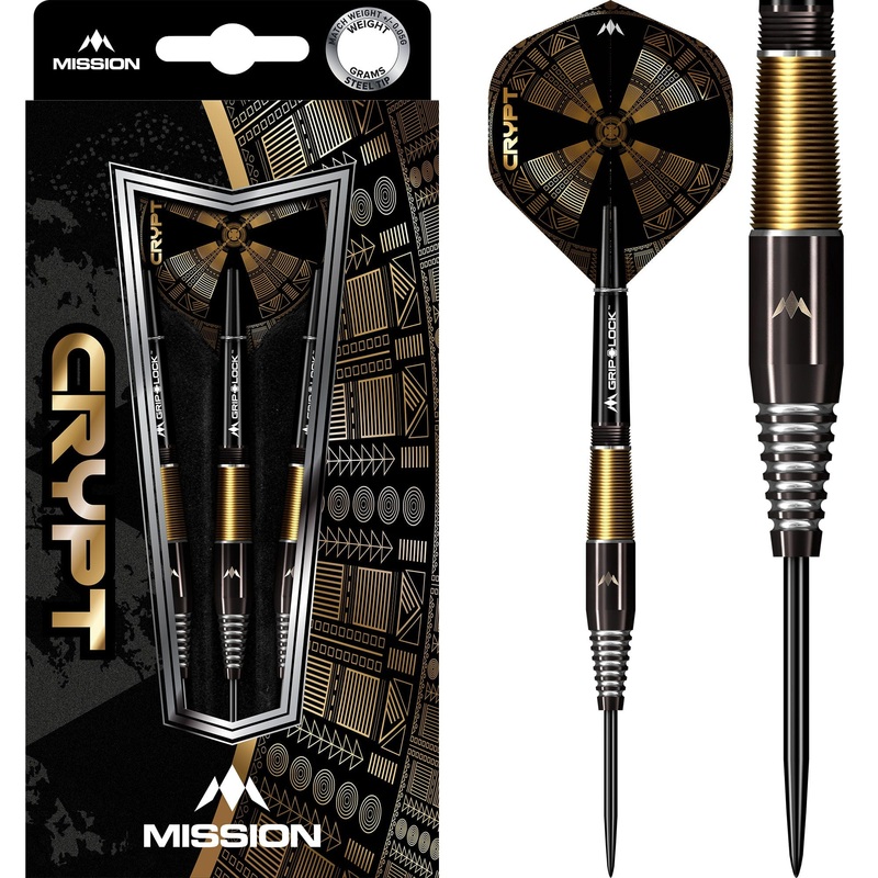 Mission Crypt Darts – Steel Tip – M2 – Black & Gold 21g