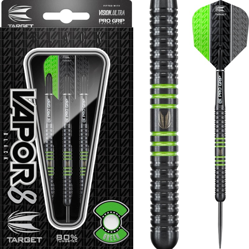 Target – Vapor 8 Black & Green Darts – Steel Tip – 80% Tungsten – 21g 23g 21 grams