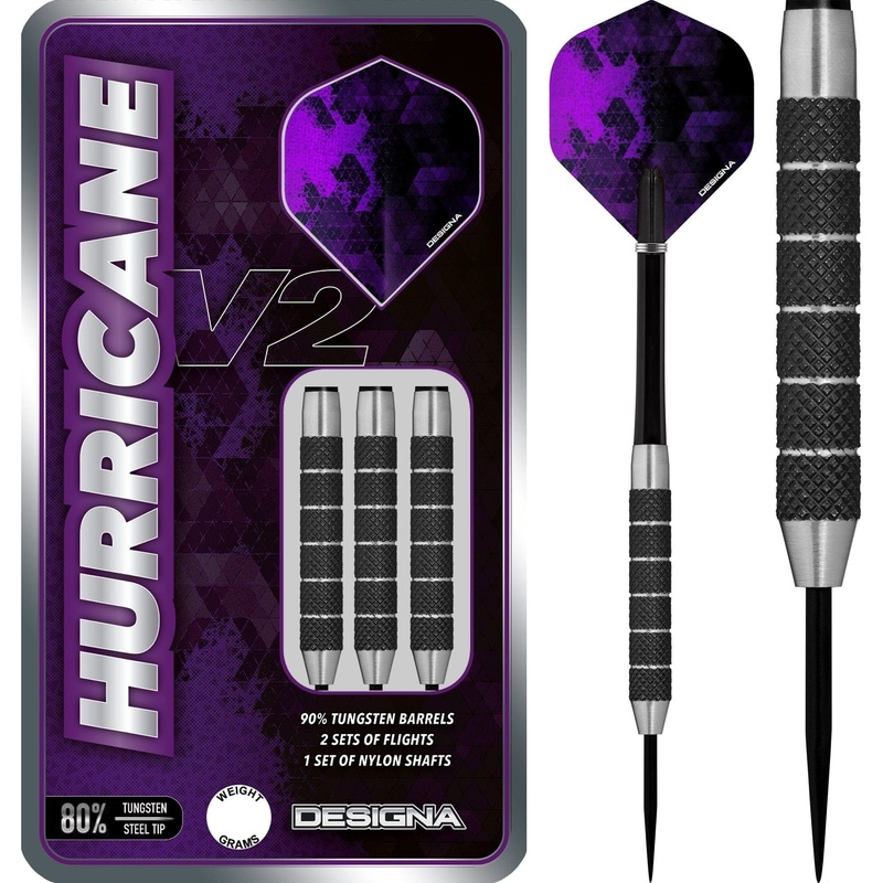Designa Hurricane V2 Darts – Steel Tip – Black Knurl 22g