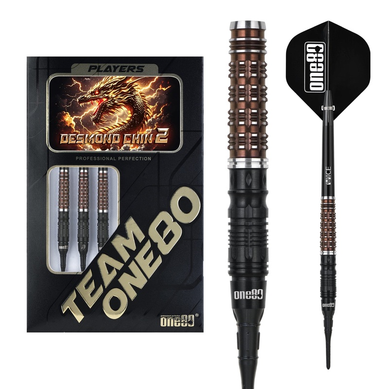 One80 Desmond Chin Darts – Soft Tip – 90% Tungsten – V2 – Black & Coffee – 18.5g