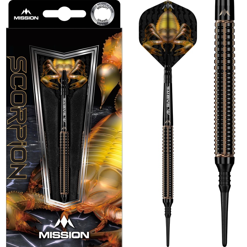 Mission Scorpion Darts – Soft Tip – 90% Tungsten – Black & Gold Electro