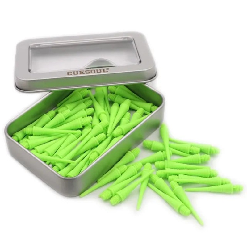 CUESOUL Soft Tip Darts Points 2BA Thread Pack of 100 in Tin – Lime Green