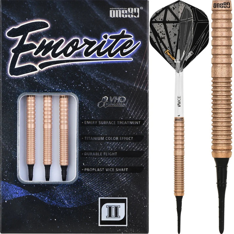 One80 Emorite 02 Rose Gold 20 gram 90% Tungsten Soft Tip Dart Set
