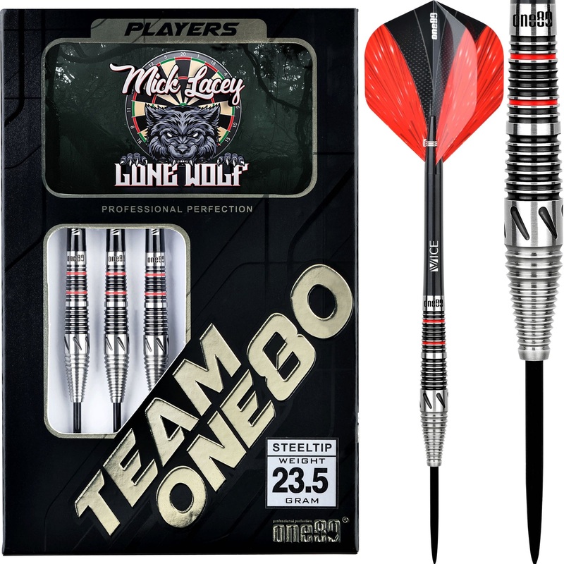 One80 Mick Lacey Darts – Steel Tip – Lone Wolf – Black & Red – 23.5g 23g