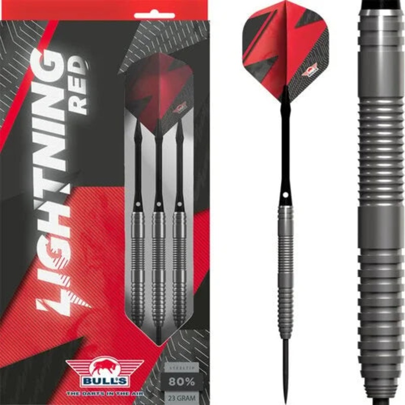 Bull’s NL Lightning Red 80% Tungsten 25 gram Steel Tip Dart Set