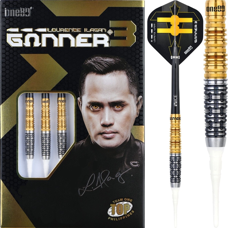 One80 Gunner III Darts – Soft Tip – Lourence Ilagan – Black & Gold 18g