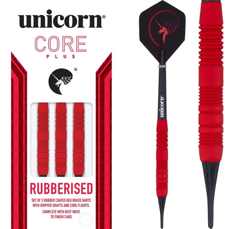 Unicorn Core Plus Win Darts – Soft Tip Brass – Rubberised Red 16g