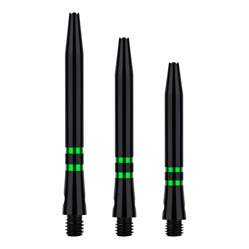 One80 TC Alu Dart Shafts – Regrooved Stems – Black & Green Medium