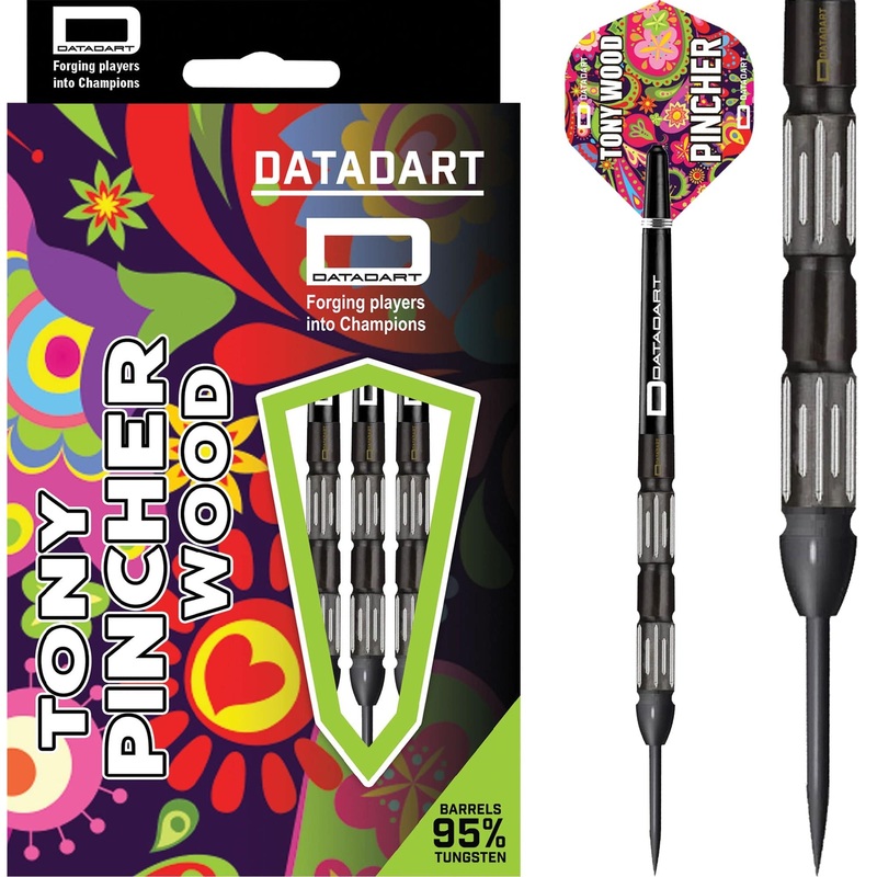 Datadart Tony Wood Darts – Steel Tip – 95% – Black Titanium 23g